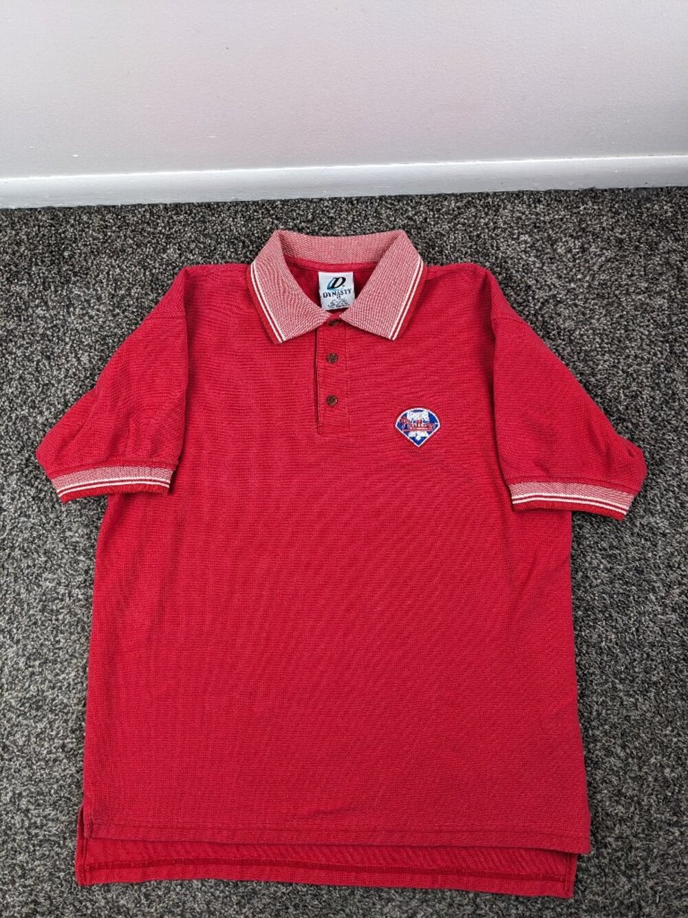 Vintage 90s Philadelphia Phillies Polo Shirt Dynasty Mens Medium USA Made